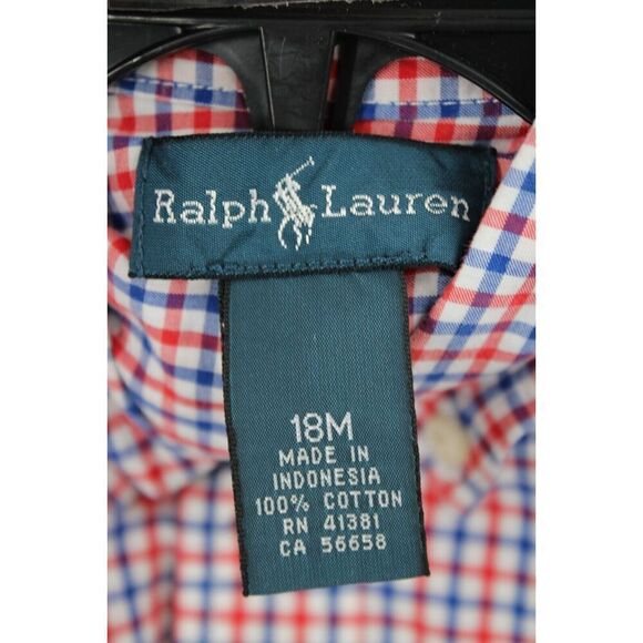 RALPH LAUREN 18M BOYS BUTTON DOWN SHIRT RED WHITE BLUE GINGHAM PLAID - Picture 7 of 7